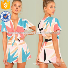 Multiclolor Flutter Sleeve Knot Front Romper OEM/ODM Manufacture Wholesale Fashion Women Apparel (TA7002J)